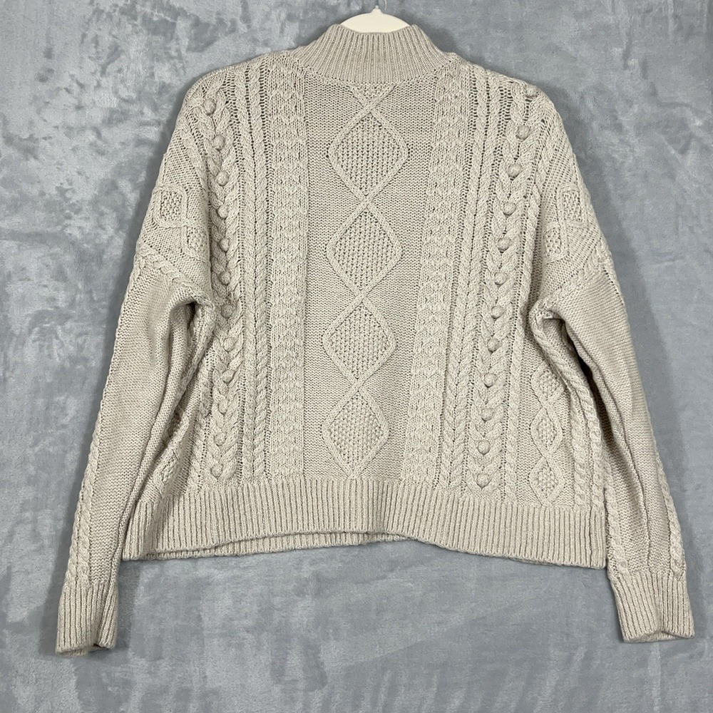 Garnet‎ Hill Cable Knit Wool Linen Sweater Beige Pullover Mock Neck Soft Large - Picture 5 of 10